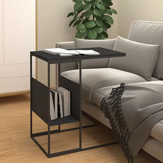 Flores C-Shaped Side Table - Black, Engineered Wood product