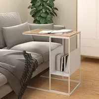 Flores C-Shaped Side Table - Natural, White Frame