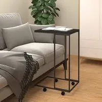 Flores C-Shaped Side Table with Wheels - Black