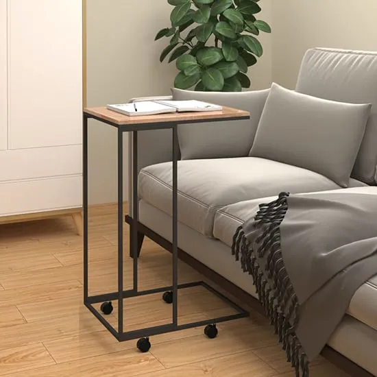 Flores C-Shaped Side Table with Wheels - Natural, Engineered Wood image