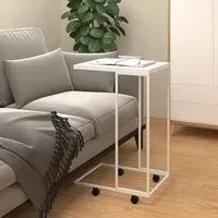 Flores C-Shaped Side Table with Wheels - White