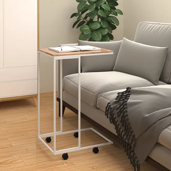 Flores C-Shaped Side Table with Wheels - White Frame