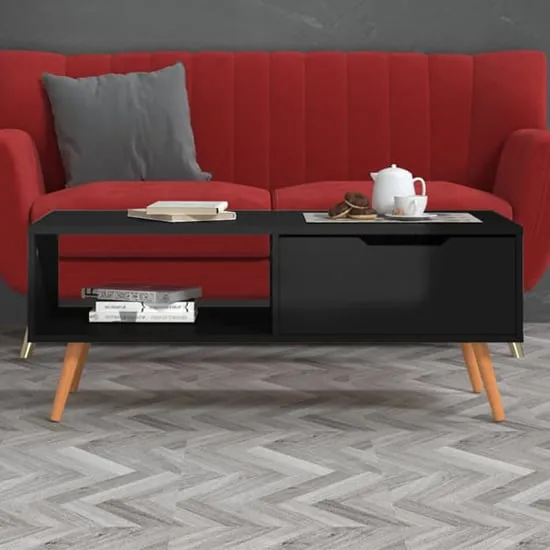 Floria Coffee Table with Drawer - Black, High Gloss image