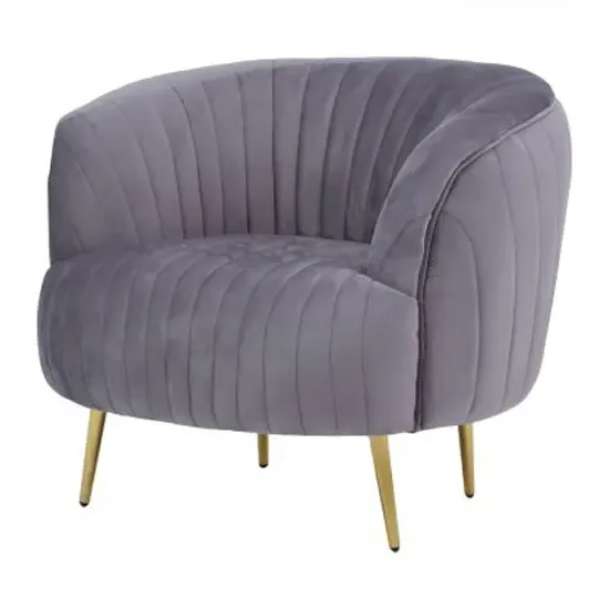 Florino Upholstered Armchair with Gold Legs - Grey, Velvet image