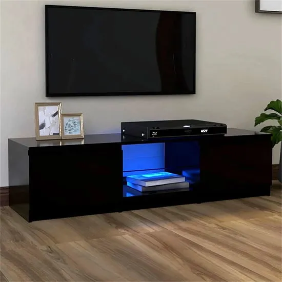 Flurin TV Stand with LED Lights - Black, Engineered Wood