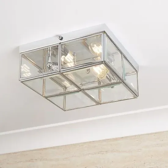Flush Box Ceiling Light with Bevelled Glass - Chrome image