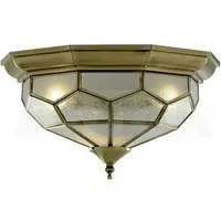 Flush Ceiling Light with Frosted Glass - Antique Brass