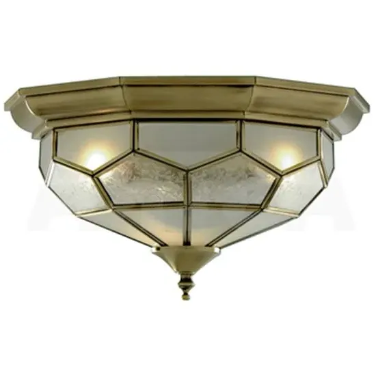 Flush Ceiling Light with Frosted Glass - Antique Brass image
