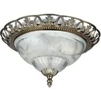 Flush Ceiling Light with Glass Diffuser - Antique Brass