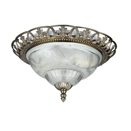 Flush Ceiling Light with Glass Diffuser - Antique Brass image