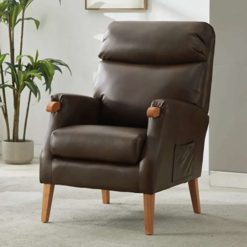 Folsom Chair with Wooden Legs - Tan, PU Leather product