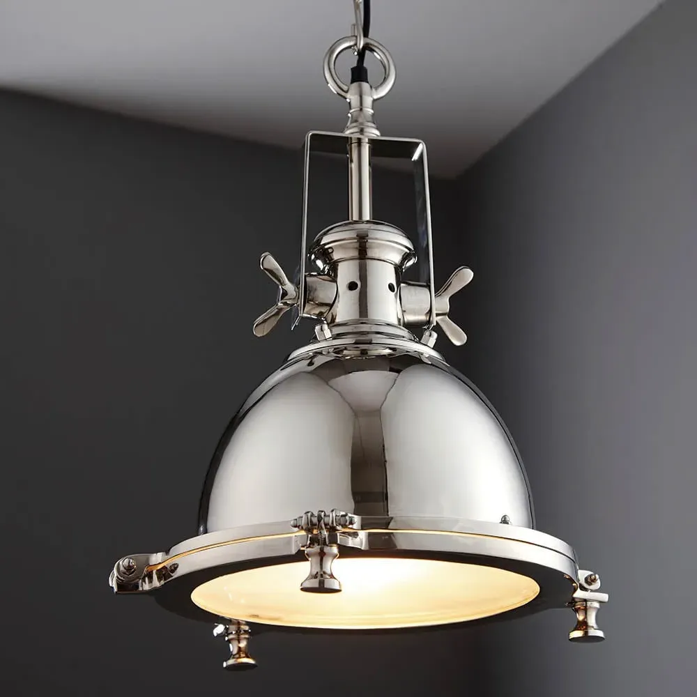 Folsom Sandblasted Glass Pendant Ceiling Light - Bright Nickel