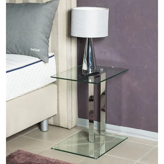Forney Clear Glass Side Table with Chrome Stand - Clear image