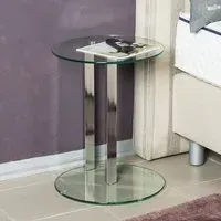 Forney Round Clear Glass Side Table with Chrome Stand - Clear