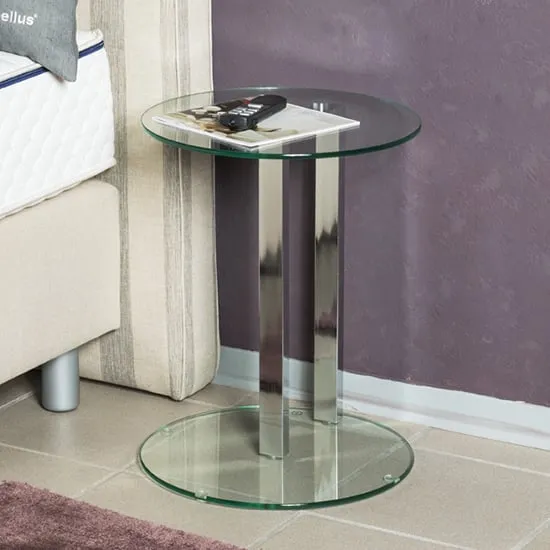 Forney Round Clear Glass Side Table with Chrome Stand - Clear