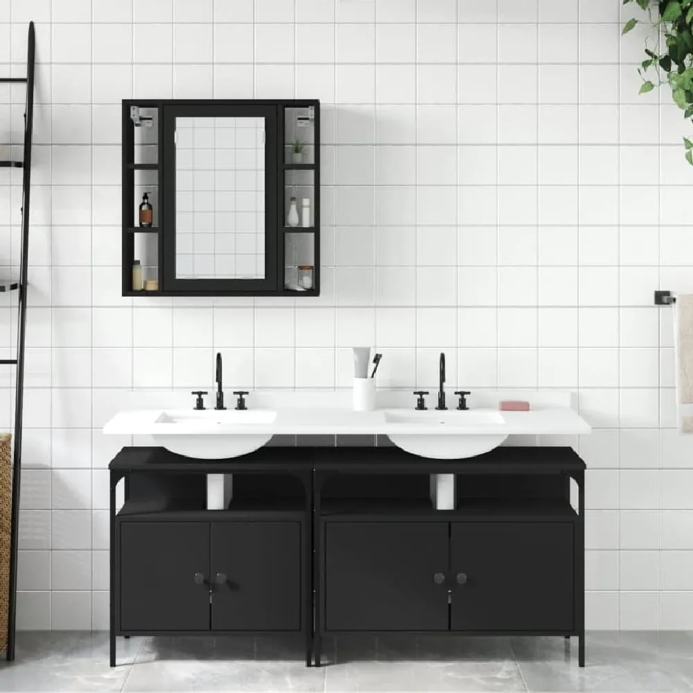 Forsyth 3 Piece Bathroom Cabinet Set - Black, Wood