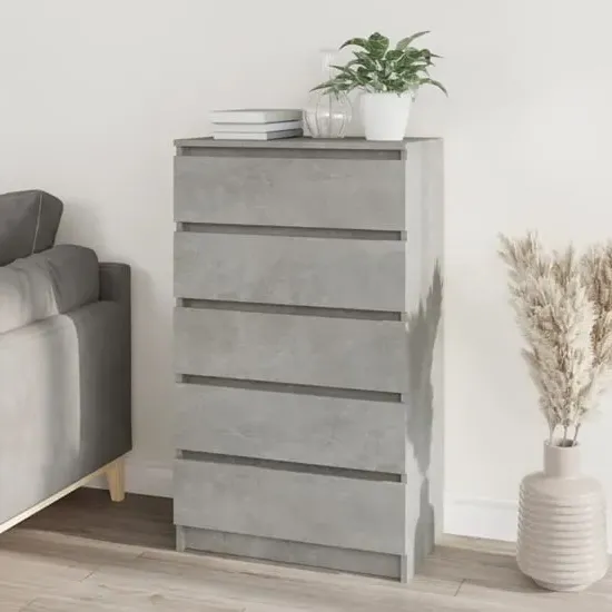 Fowey 5 Drawer Chest - Grey, Engineered Wood