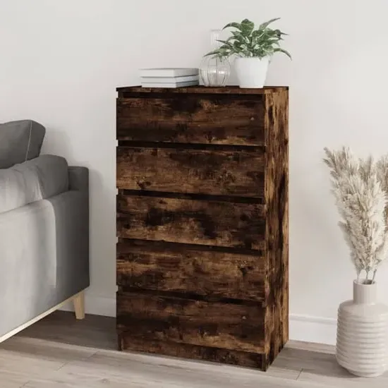 Fowey 5 Drawer Chest - Smoked Oak, Engineered Wood