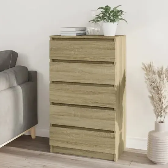 Fowey 5 Drawer Chest - Sonoma Oak, Engineered Wood