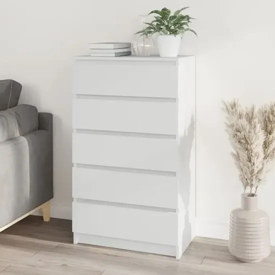 Fowey 5 Drawer Chest - White, Engineered Wood