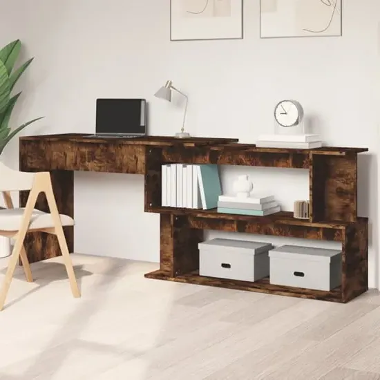 Fowey Corner Laptop Desk - Smoked Oak, Engineered Wood product