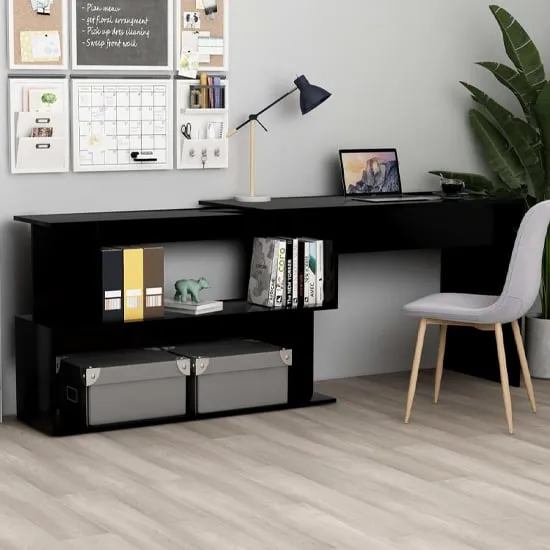 Fowey Corner Laptop Desk with Storage - Black, Engineered Wood
