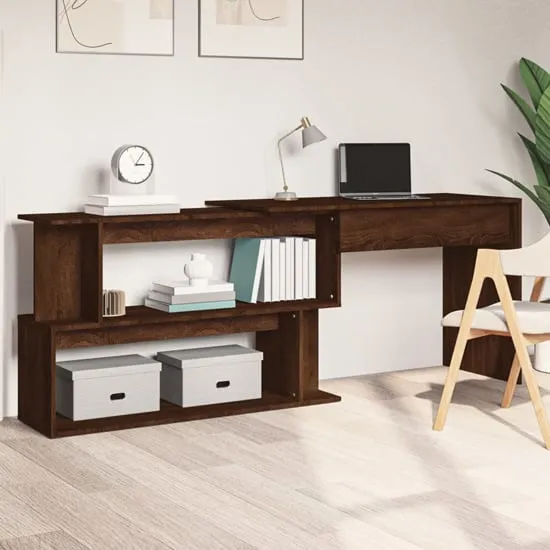 Fowey Corner Laptop Desk with Storage - Brown, Engineered Wood