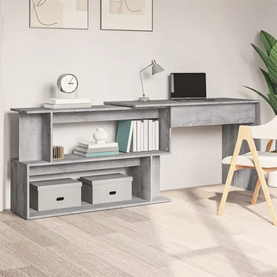 Fowey Corner Laptop Desk with Storage - Grey, Engineered Wood