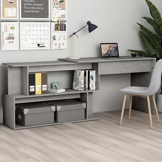 Fowey Corner Laptop Desk with Storage - Grey, Engineered Wood