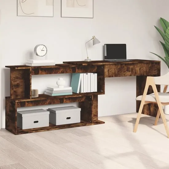 Fowey Corner Laptop Desk with Storage - Smoked Oak image