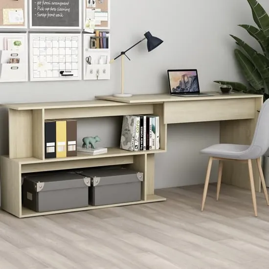 Fowey Corner Laptop Desk with Storage - Sonoma Oak