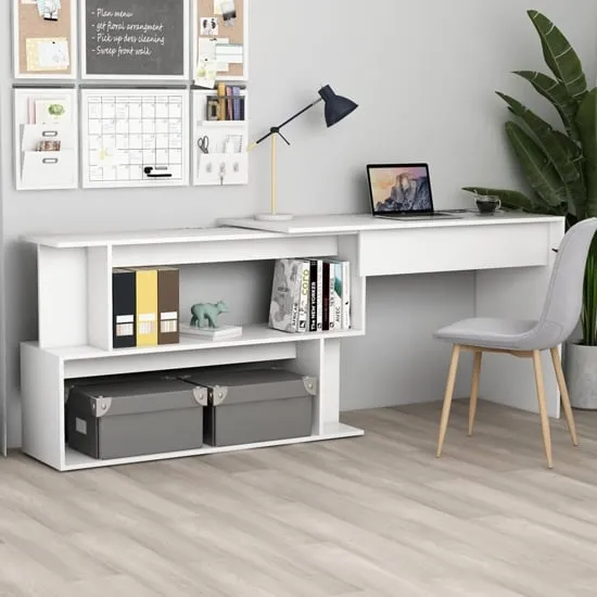 Fowey Corner Laptop Desk with Storage - White, Engineered Wood