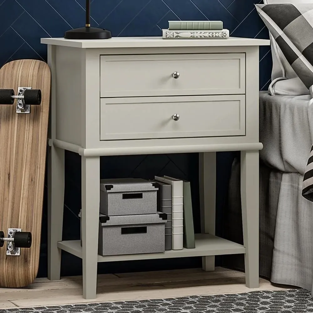 Franklyn Bedside Cabinet with 2 Drawers - White, Wood