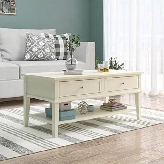 Franklyn Coffee Table with 2 Drawers - White, Wood