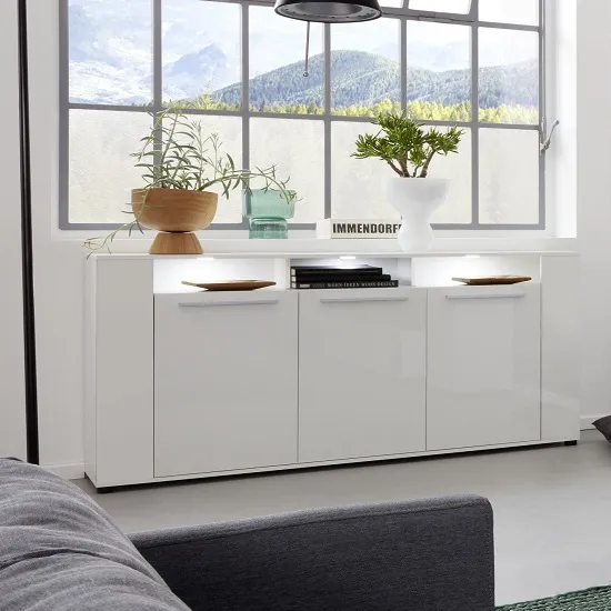 Frantin Sideboard with LED Lighting - White, Gloss product