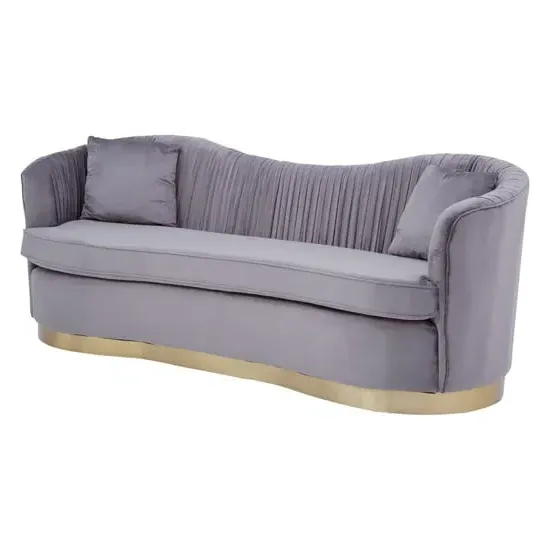 Franzo 3-Seater Sofa with Pleated Detail - Grey, Velvet image