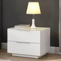 Fresh Bedside Cabinet with 2 Drawers - White, Glass
