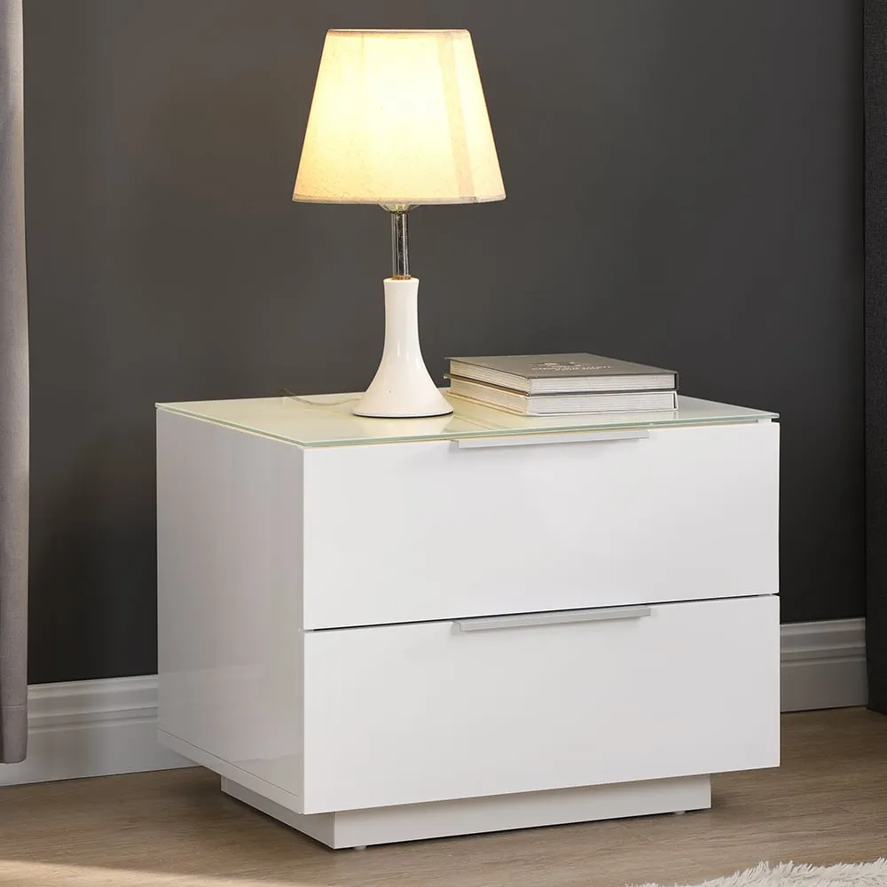 Fresh Bedside Cabinet with 2 Drawers - White, Glass image