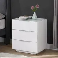Fresh Tall Bedside Cabinet with 3 Drawers - White, Glass