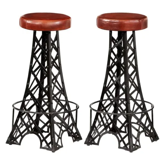 Frida Outdoor Bar Chairs Pair - Brown, Leather image