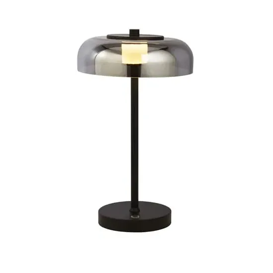 Frisbee LED Table Lamp - Matt Black, Smoked Glass image