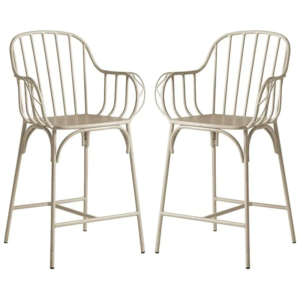 Frisco Bar Stools In Pair - White, Metal
