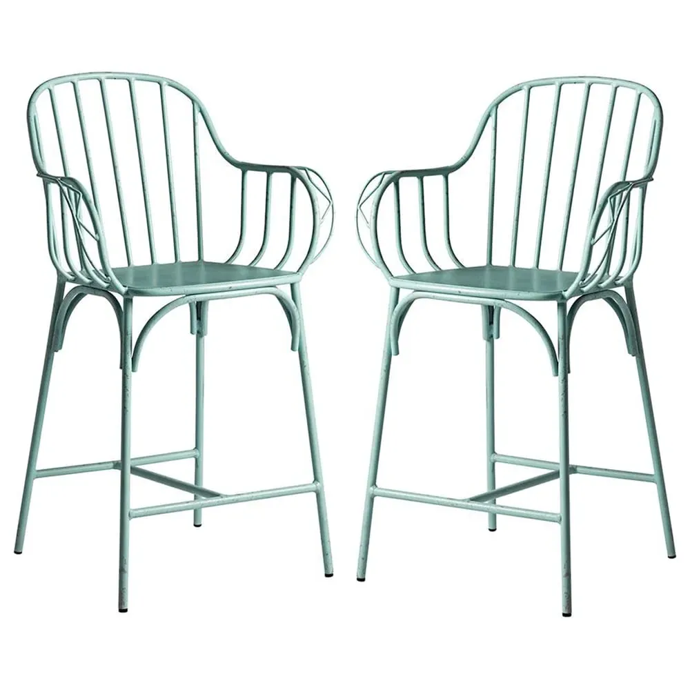 Frisco Bar Stools Pair - Light Blue, Metal