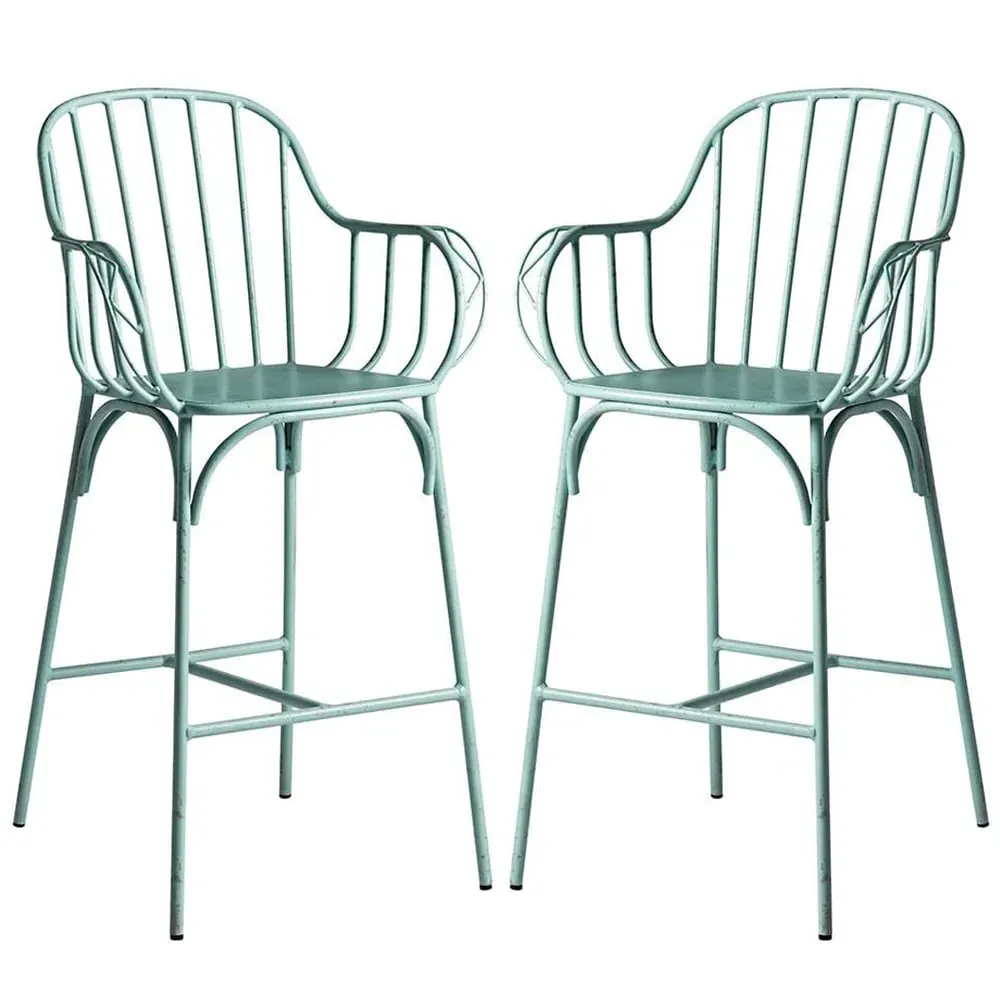 Frisco Bistro Bar Stools In Pair - Light Blue, Metal