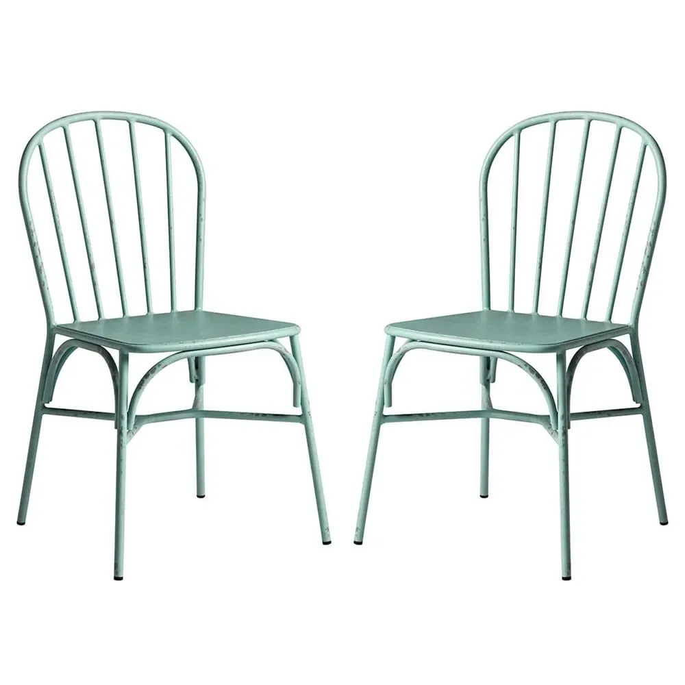 Frisco Garden Side Chairs Pair - Light Blue, Metal