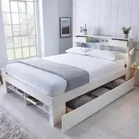 Frisco King Size Bed with Shelves - White, Pine