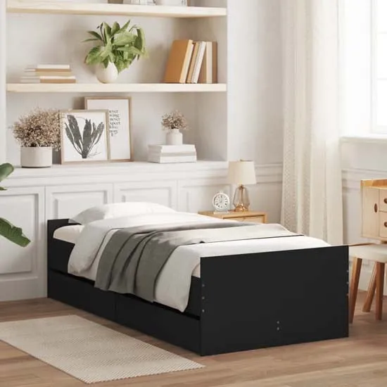 Frisco Single Bed with Drawers - Black, Engineered Wood