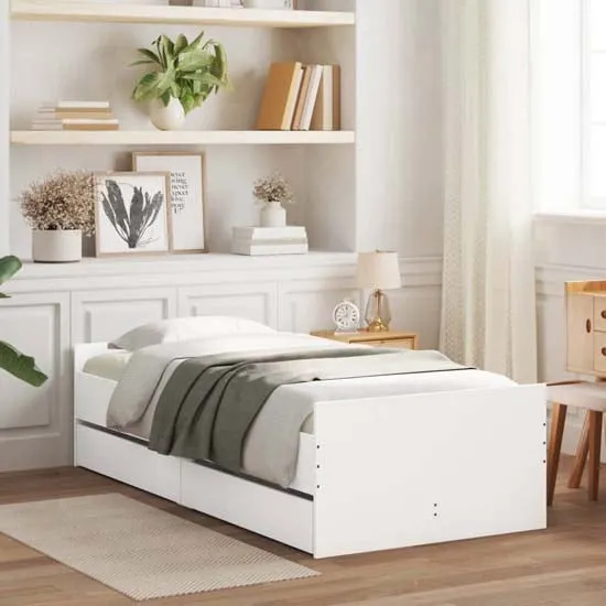 Frisco Single Bed with Drawers - White, Engineered Wood