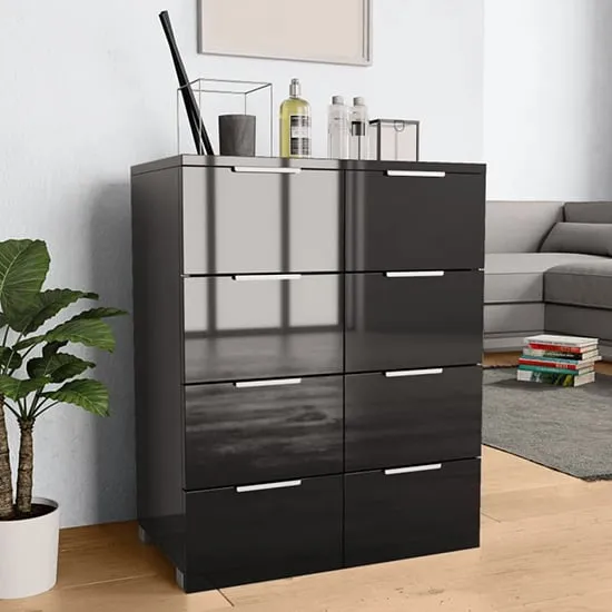 Friso 8 Drawer Chest - Black, High Gloss image