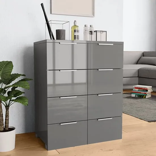 Friso 8 Drawer Chest - Grey, High Gloss